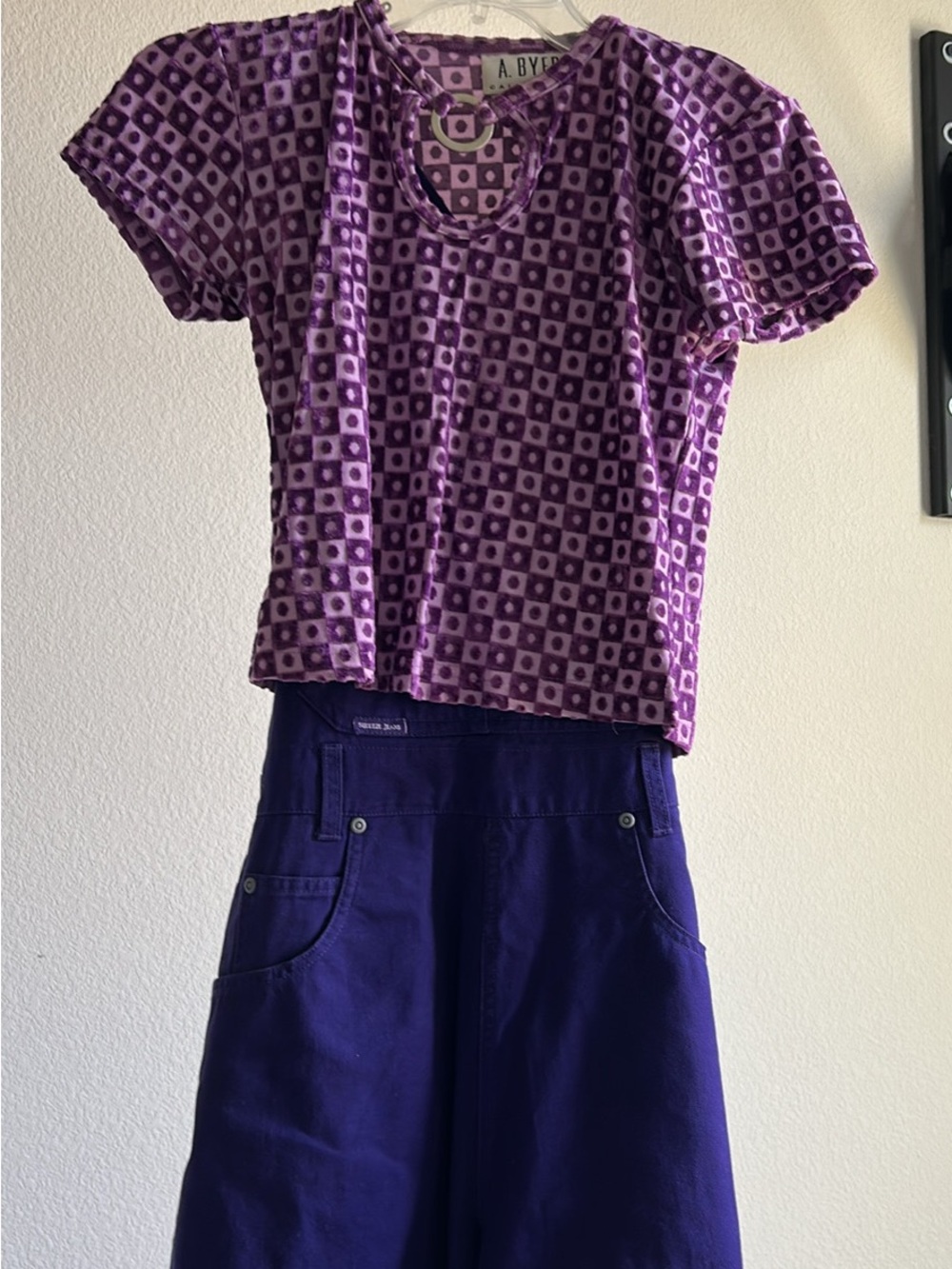 A. Byer Purple Geometric Short Sleeve Tee